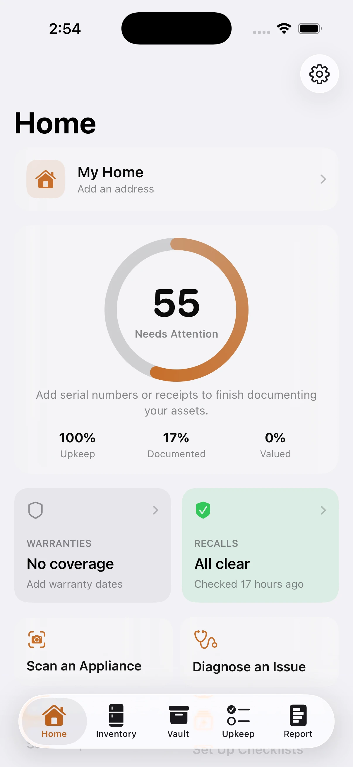 Copestone on iPhone: an upkeep schedule generated from the appliances in a home